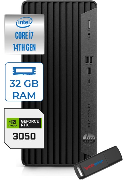 Pro Tower 400 G9 Intel Core I7 14700 32GB Ddr5 256GB SSD Windows 11 Home Nvidia RTX3050-6GB Masaüstü Bilgisayar 5V5M2ESRTX3050H16 + Zetta USB Bellek
