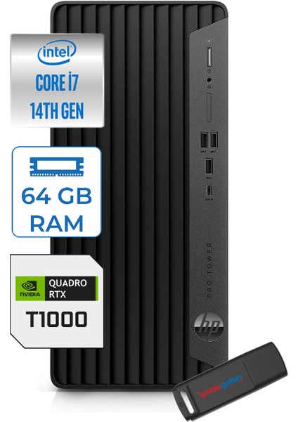 Pro Tower 400 G9 Intel Core I7 14700 64GB Ddr5 2tb SSD Windows 11 Pro Quadro T1000-4GB Masaüstü Bilgisayar 5V5M2EST1000P29 + Zetta USB Bellek