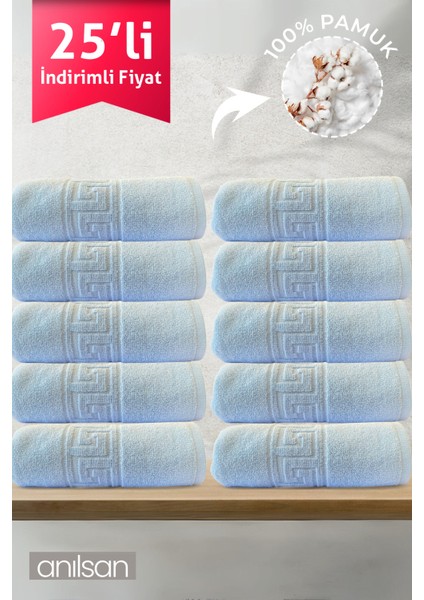 25'li Mavi Greek El Havlusu - 50x90 Cm, 225gr, %100 Pamuk, Spa Ve Otel Havlusu, Günlük Kullanıma Uygun