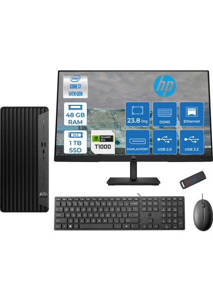 Pro Tower 400 G9 Intel Core I7 14700 48GB Ddr5 1tb SSD 23.8" Fhd Freedos Quadro T1000-4GB Masaüstü Bilgisayar 235V5M2EST1000U23 + Zetta USB Bellek