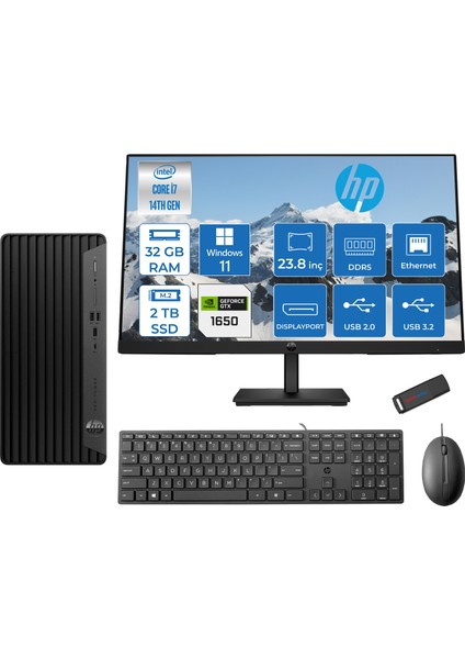 Pro Tower 400 G9 Intel Core I7 14700 32GB Ddr5 2tb SSD 23.8" Fhd Windows 11 Home Nvidia GTX1650-4GB Masaüstü Bilgisayar 235V5M2ESGTX1650H19 + Zetta USB Bellek