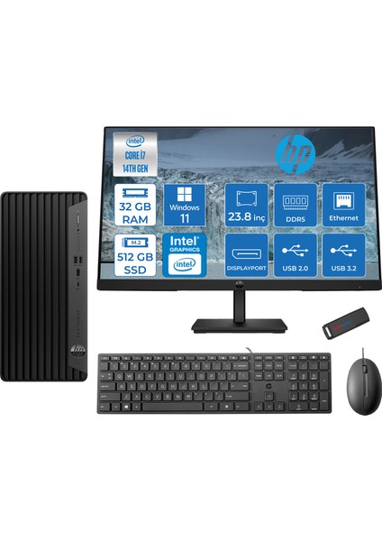 Pro Tower 400 G9 Intel Core I7 14700 32GB Ddr5 512GB SSD 23.8" Fhd Windows 11 Pro Intel® UHD Graphics 730 Masaüstü Bilgisayar 235V5M2ESP17 + Zetta USB Bellek