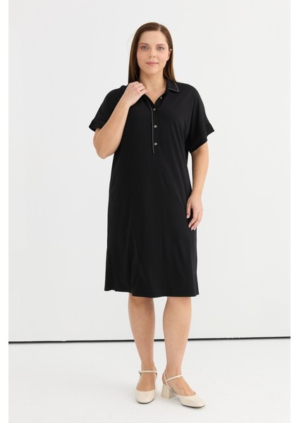 Yakası Aksesuarlı Yanı Yırtmaçlı Penye Elbise modelleri