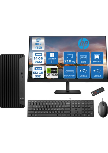 Pro Tower 400 G9 Intel Core I7 14700 24GB Ddr5 512GB SSD 23.8" Fhd Windows 11 Home Nvidia GT1030-4GB Masaüstü Bilgisayar 235V5M2ESGT1030H12 + Zetta USB Bellek