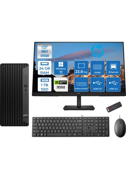 Pro Tower 400 G9 Intel Core I7 14700 24GB Ddr5 1tb SSD 23.8" Fhd Windows 11 Pro Nvidia RTX3050-6GB Masaüstü Bilgisayar 235V5M2ESRTX3050P13 + Zetta USB Bellek