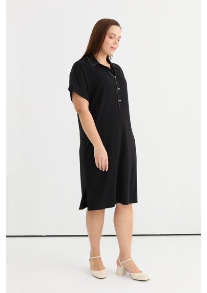 Yakası Aksesuarlı Yanı Yırtmaçlı Penye Elbise indirimleri