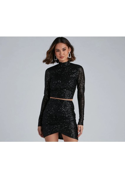 Kadın Siyah Zara Payet Içi Astarlı Crop Top modelleri