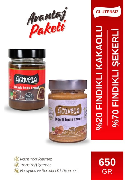 Kakaolu Fındık Ezmesi 330GR %20 Fındıklı + Şekerli Fındık Ezmesi 320GR %70 Fındıklı