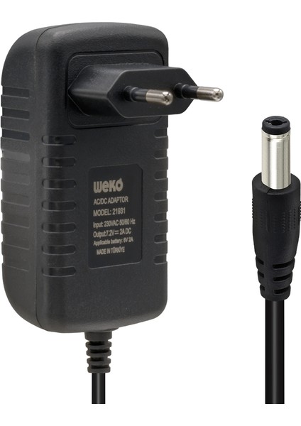 7.2 Volt - 2 Amper 5.5*2.5 Uçlu Ledli Yerli Üretim Akü Şarj Cihazı (OUT:6V-2A) (5131)