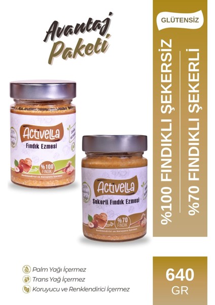 Şekerli Fındık Ezmesi 320GR %70 Fındıklı + Şekersiz Fındık Ezmesi 320GR %100 Fındıklı