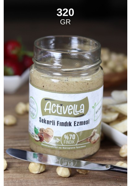 Şekerli Fındık Ezmesi 320GR %70 Fındıklı + Şekersiz Fındık Ezmesi 320GR %100 Fındıklı