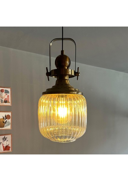 Mopa Cam Bal Rengi Tekli Avize Eskitme Başlık Retro Sarkıt Lamba Restoran Salon Aydınlatma
