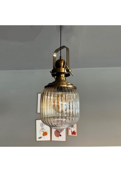 Mopa Cam Bal Rengi Tekli Avize Eskitme Başlık Retro Sarkıt Lamba Restoran Salon Aydınlatma