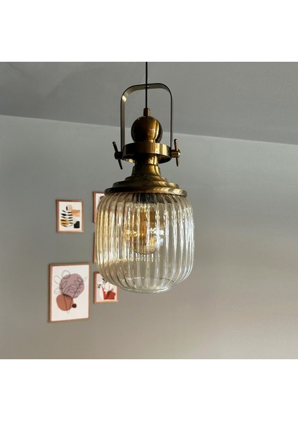 Mopa Cam Bal Rengi Tekli Avize Eskitme Başlık Retro Sarkıt Lamba Restoran Salon Aydınlatma