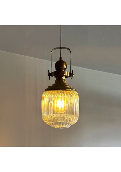 Mopa Cam Bal Rengi Tekli Avize Eskitme Başlık Retro Sarkıt Lamba Restoran Salon Aydınlatma