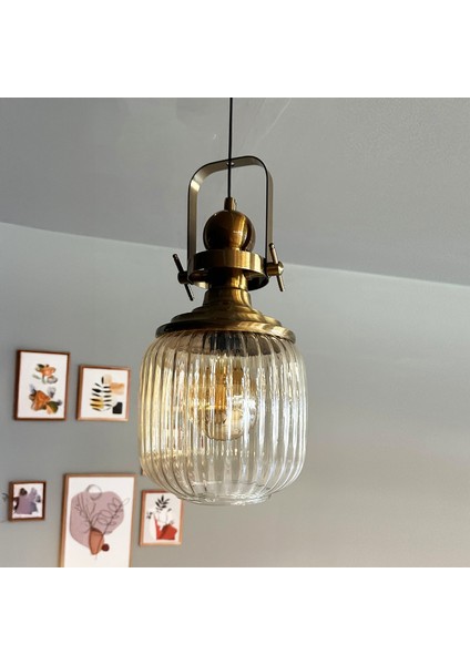 Mopa Cam Bal Rengi Tekli Avize Eskitme Başlık Retro Sarkıt Lamba Restoran Salon Aydınlatma