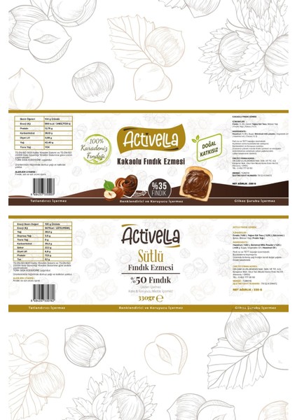 Kakaolu Fındık Ezmesi 330GR %35 Fındıklı + Sütlü Fındık Ezmesi 330GR %50 Fındıklı