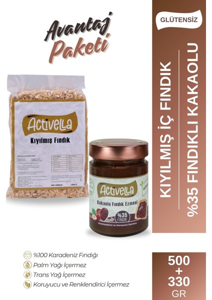 Kakaolu Fındık Ezmesi 330GR %35 Fındıklı + Kıyılmış Iç Fındık 500GR