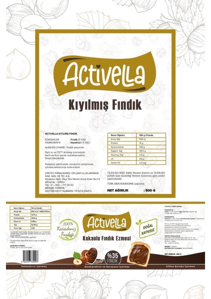 Kakaolu Fındık Ezmesi 330GR %35 Fındıklı + Kıyılmış Iç Fındık 500GR fırsatları
