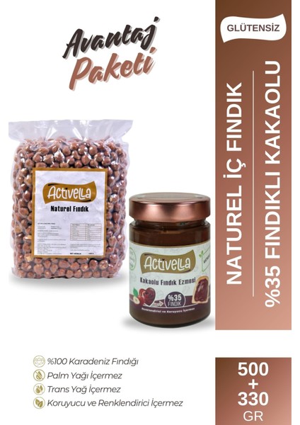 Kakaolu Fındık Ezmesi 330GR %35 Fındıklı + Natürel Iç Fındık 500GR
