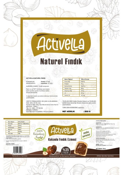 Kakaolu Fındık Ezmesi 330GR %35 Fındıklı + Natürel Iç Fındık 500GR fırsatları