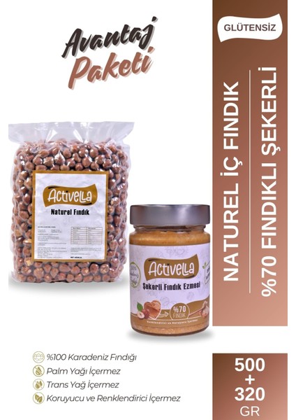 Şekerli Fındık Ezmesi 320GR %70 Fındıklı + Natürel Iç Fındık 500GR
