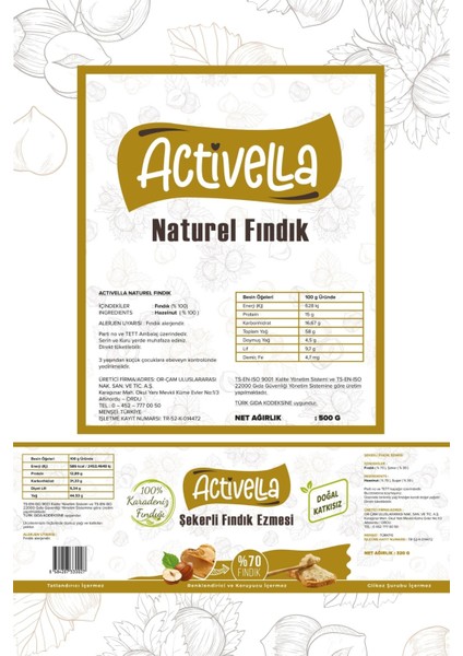 Şekerli Fındık Ezmesi 320GR %70 Fındıklı + Natürel Iç Fındık 500GR