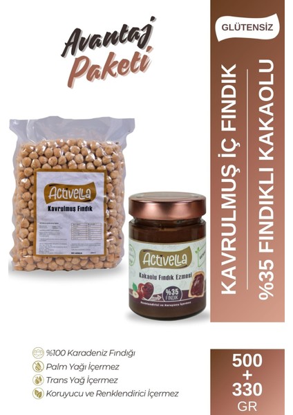Kakaolu Fındık Ezmesi 330GR %35 Fındıklı + Kavrulmuş Iç Fındık 500GR