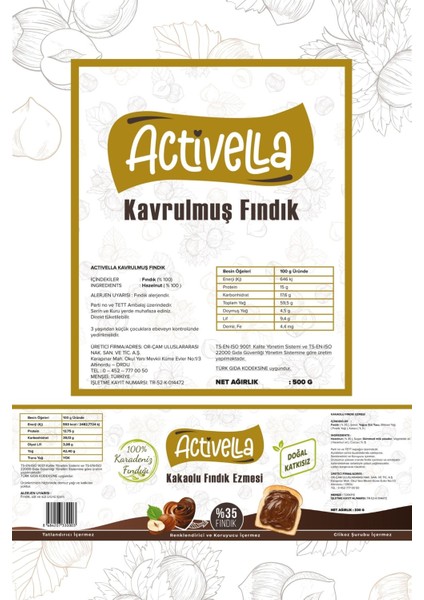 Kakaolu Fındık Ezmesi 330GR %35 Fındıklı + Kavrulmuş Iç Fındık 500GR