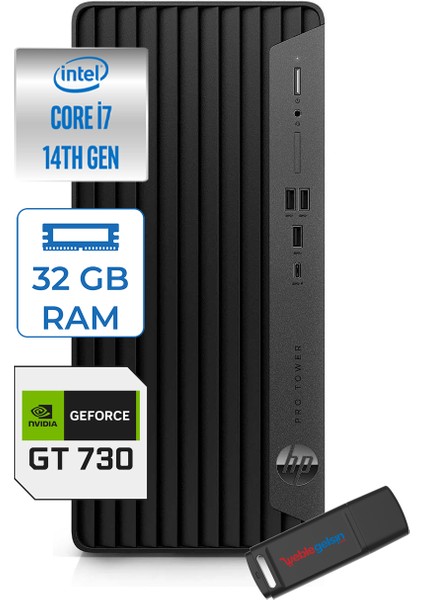 Pro Tower 400 G9 Intel Core I7 14700 32GB Ddr5 512GB SSD Windows 11 Home Nvidia GT730-4GB Masaüstü Bilgisayar 5V5M2ESGT730H17 + Zetta USB Bellek