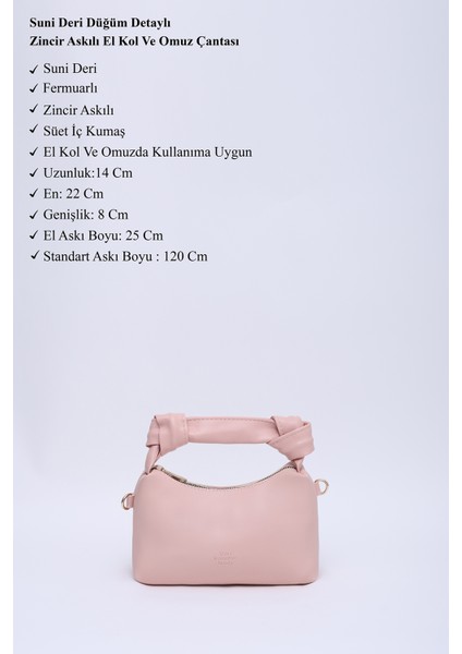 Pudra SHK24 Orjinal Soft Deri Düğüm Detaylı Zincir Askılı El ve Omuz Çantası U:14 E:22 G:8 cm