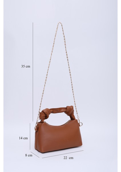 Taba SHK24 Orjinal Soft Deri Düğüm Detaylı Zincir Askılı El ve Omuz Çantası U:14 E:22 G:8 cm