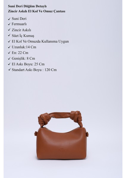Taba SHK24 Orjinal Soft Deri Düğüm Detaylı Zincir Askılı El ve Omuz Çantası U:14 E:22 G:8 cm