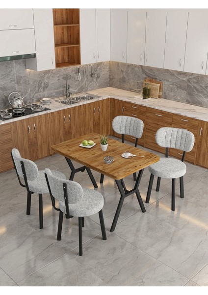 Azra 70 x 110 cm Atlantik Mutfak Masası, Mutfak Masası Takımı, Yemek Masası, 4 Açık Gri Sandalye
