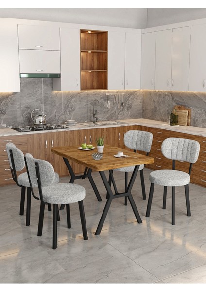 Azra 70 x 110 cm Atlantik Mutfak Masası, Mutfak Masası Takımı, Yemek Masası, 4 Açık Gri Sandalye