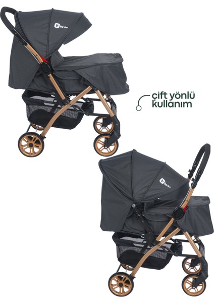 Turnahome Active Çift Yönlü Tam Yatış Pozisyonlu Pratik Katlanır Mama Tablalı Bebek Arabası