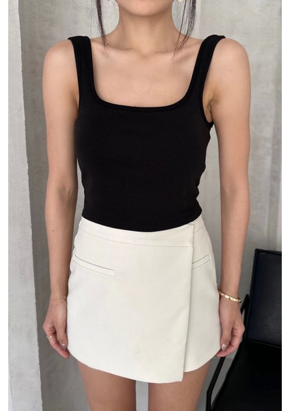 Kadın Siyah Askılı Gloplu Südyenli Crop Atlet