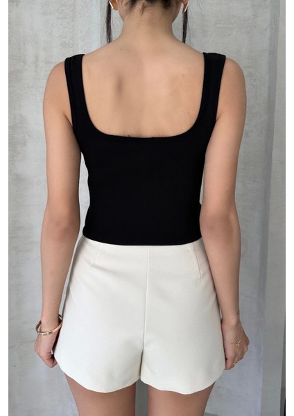 Kadın Siyah Askılı Gloplu Südyenli Crop Atlet modelleri
