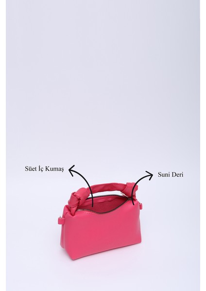 Fuşya SHK24 Orjinal Soft Deri Düğüm Detaylı Zincir Askılı El ve Omuz Çantası U:14 E:22 G:8 cm