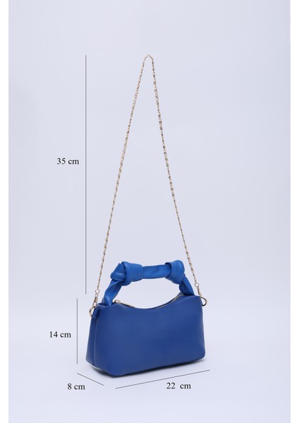 Saks Mavi SHK24 Orjinal Soft Deri Düğüm Detaylı Zincir Askılı El ve Omuz Çantası U:14 E:22 G:8 cm fiyatları