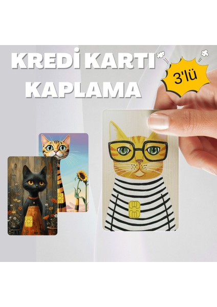 Sevimli Kediler Kart Kaplama 3'lü Set No5 Kredi Kartı & Akbil Sticker