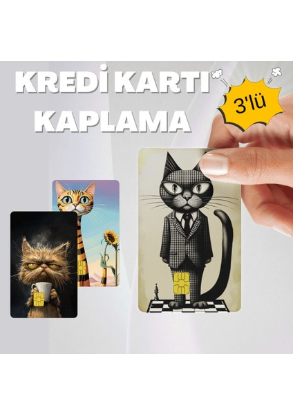 Sevimli Kediler Kart Kaplama 3'lü Set No3 Kredi Kartı & Akbil Sticker