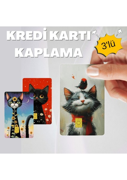 Sevimli Kediler Kart Kaplama 3'lü Set No4 Kredi Kartı & Akbil Sticker