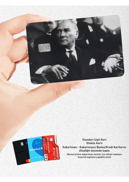 Huggy Craft Mustafa Kemal Atatürk Kart Kaplama Sticker - Banka & Kredi & Papara & Tosla Ulaşım Kartı Etiketi