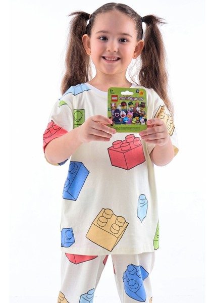 Renk Blokları Desenli Çocuk Pijama Takımı Minifigür ! fiyatları