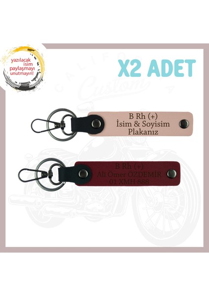 Yavruağzı-Bordo, Yol Arkadaşına, Isim Plaka ve B Rh (+) Kan Grubu Yazılı Kişiye Özel 2'li Anahtarlık
