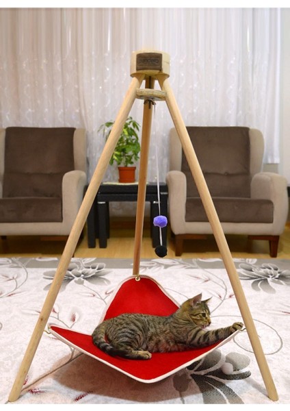 Luxury Piramit Kedi Yatağı Hamağı Evi Ahşap Tripod Evcil Hayvan Hamak Salıncak Köpek Yatağı Kedi Tırmalama 1 Adet