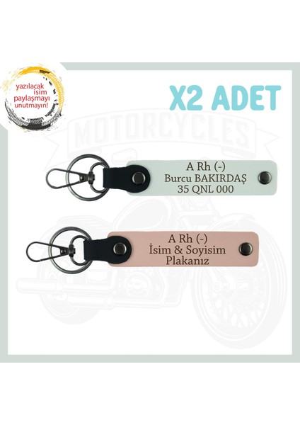 Yavruağzı-Bordo, Yol Arkadaşına, Isim Plaka ve A Rh (-) Kan Grubu Yazılı Kişiye Özel 2'li Anahtarlık