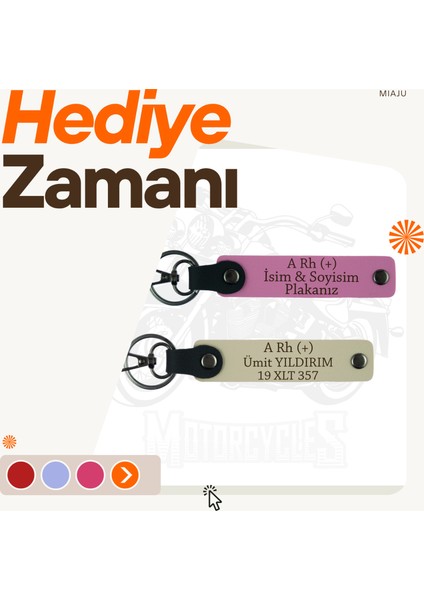 Yeşil-Gök Mavi, Isim Plaka ve 0 Rh (-) Kan Grubu Yazılı Kişiselleştirilmiş Hediye 2'li Anahtarlık