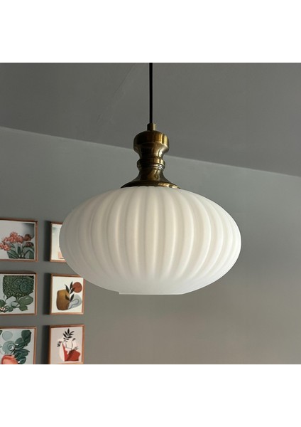 Elegant Beyaz Cam Tekli Avize Eskitme Knob Tokmak Başlık Sarkıt Lamba Restoran Salon Aydınlatma